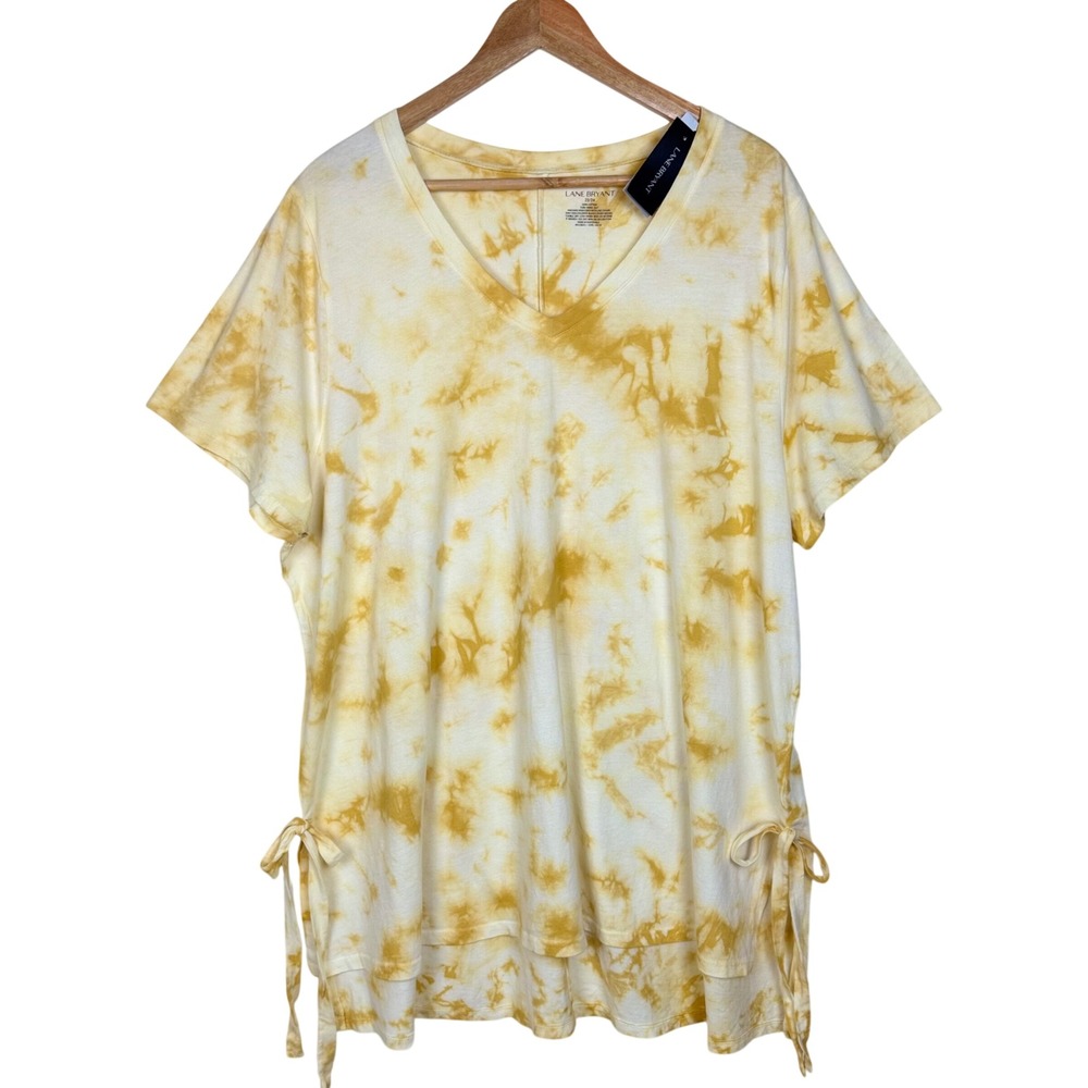 NWT Lane Bryant Tie Dye Side Tie V-Neck Tunic T-Shirt‎ Womens 22/24 Yellow Boho